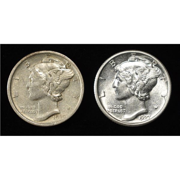 1920-S XF/AU, 1927 CH BU MERCURY DIMES