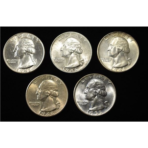 1941, 46, 46-S, 48, 55-D WASHINGTON QUARTERS CH BU