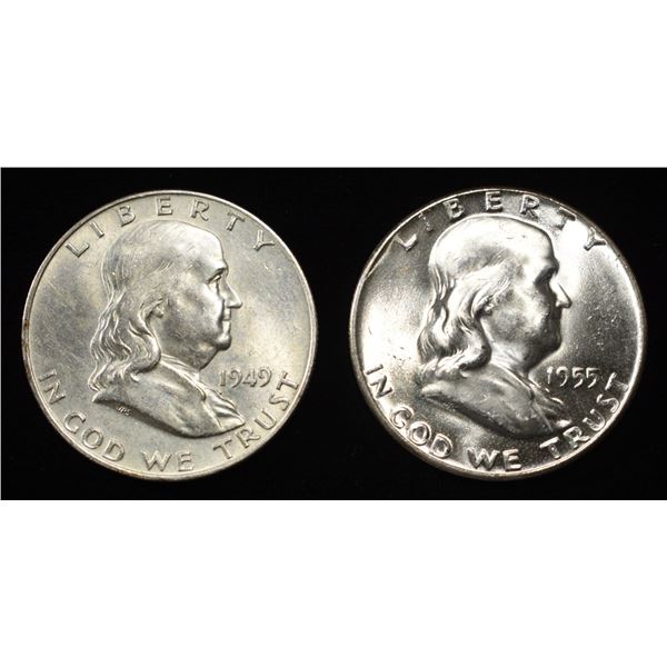 1949-D AU & 1955 GEM BU FRANKLIN HALVES