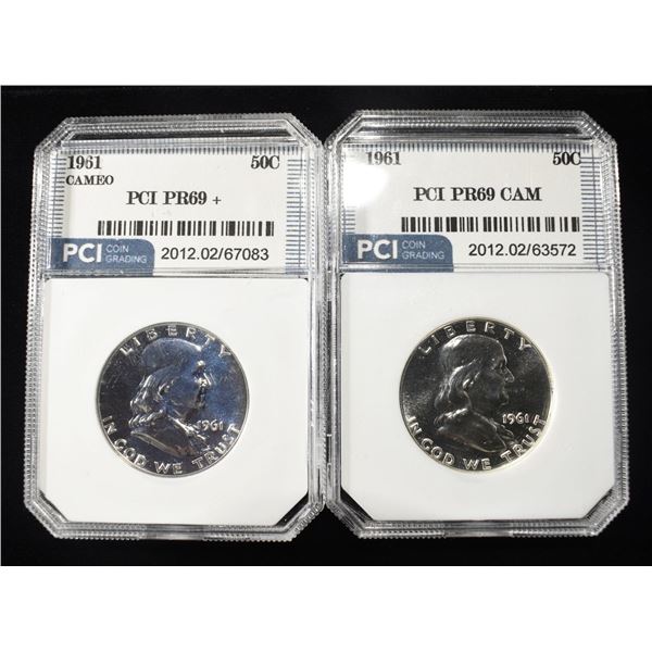 (2) 1961 FRANKLIN HALVES PR CAM PCI SUPERB GEM BU