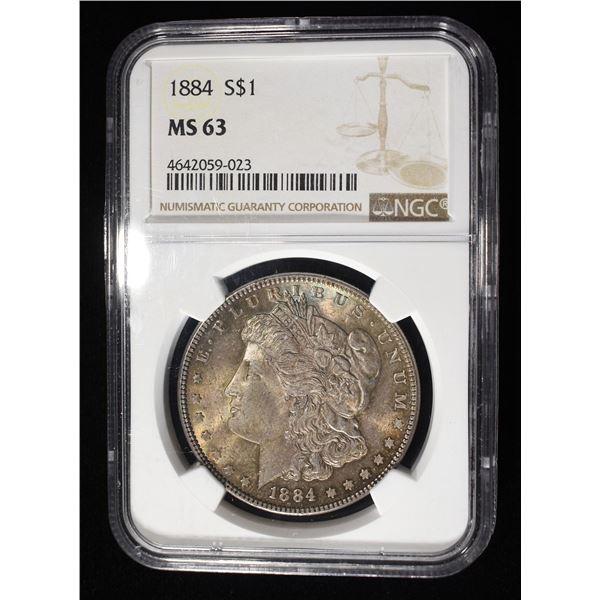1884 MORGAN DOLLAR NGC MS-63, COLOR