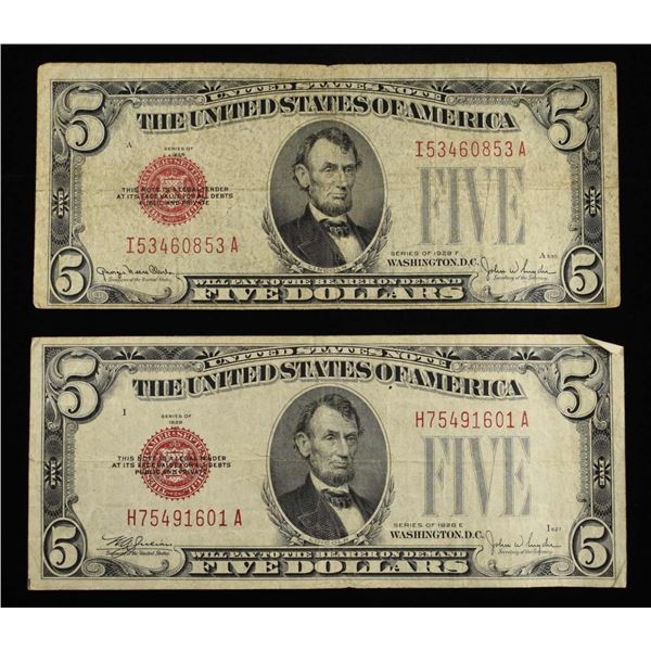 (2) 1928 RED LABEL $5 NOTE