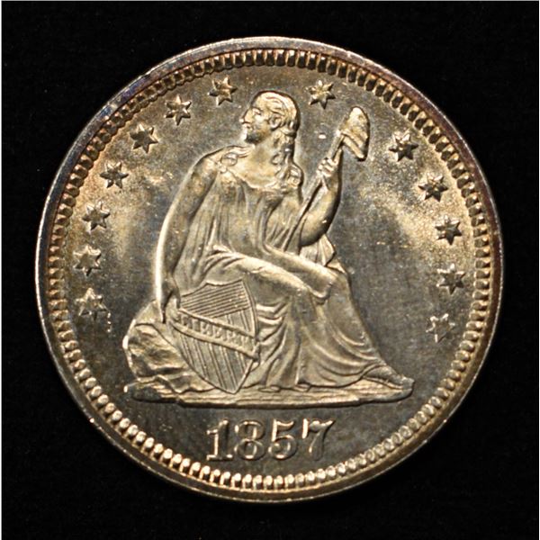 1857 SEATED LIBERTY QUARTER SUPERB GEM BU