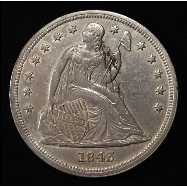 1843 SEATED LIBERTY DOLLAR AU/BU