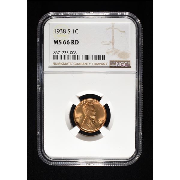 1938-S LINCOLN CENT NGC MS-66 RD