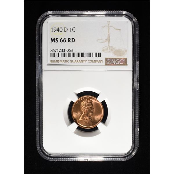 1940-D LINCOLN CENT NGC MS-66 RD