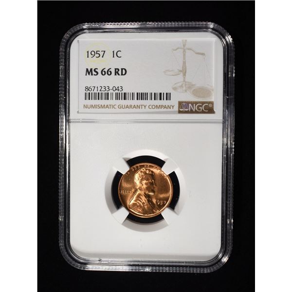 1957 LINCOLN CENT NGC MS-66 RD