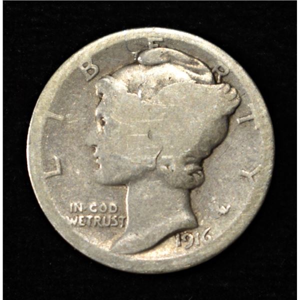 1916-D MERCURY DIME GOOD, KEY DATE