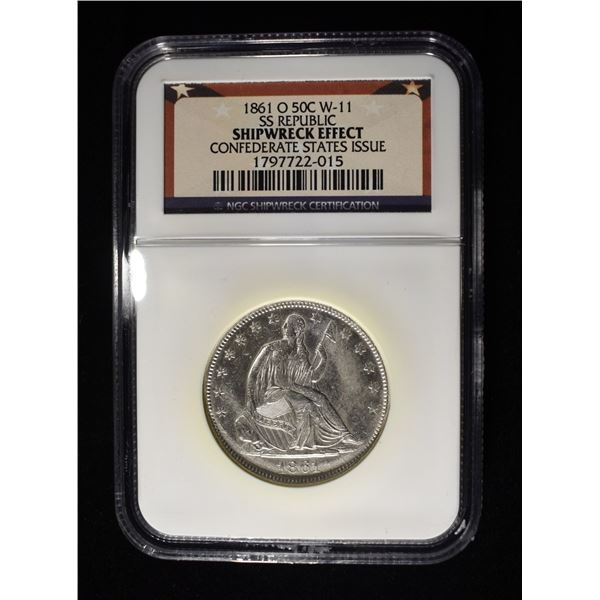 1861-O CSA SEATED HALF DOLLAR NGC SHIPWRECK