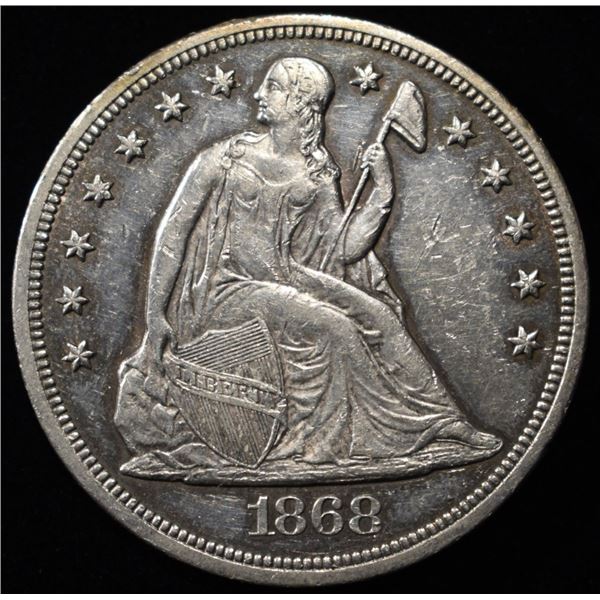 1868 SEATED LIBERTY DOLLAR AU/BU GREAT LUSTER