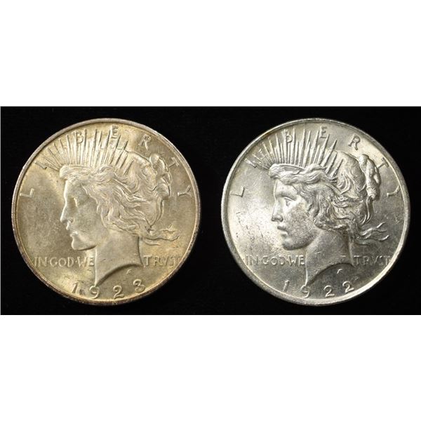 1922, 23 PEACE DOLLARS