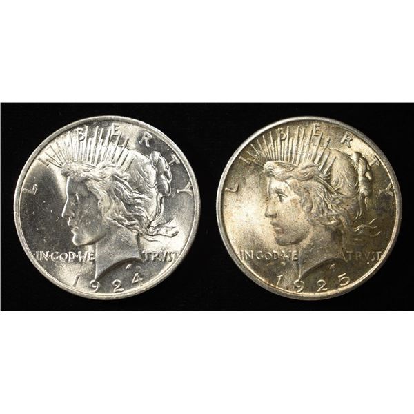 1924 & 1925 PEACE DOLLARS CH BU