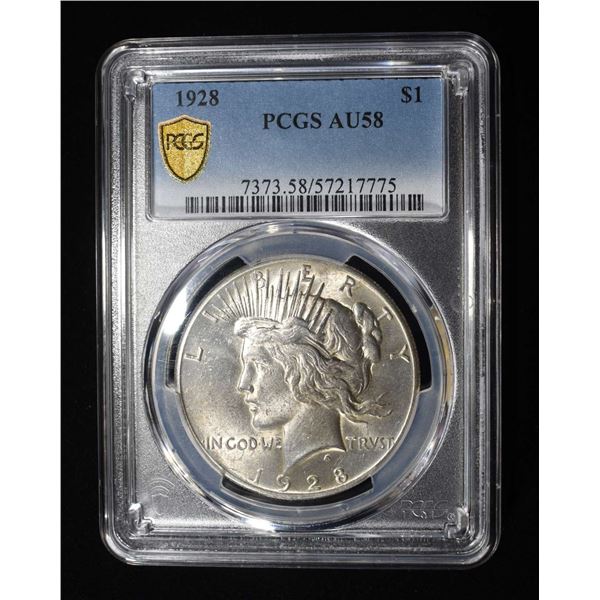 1928 PEACE DOLLAR PCGS AU-58
