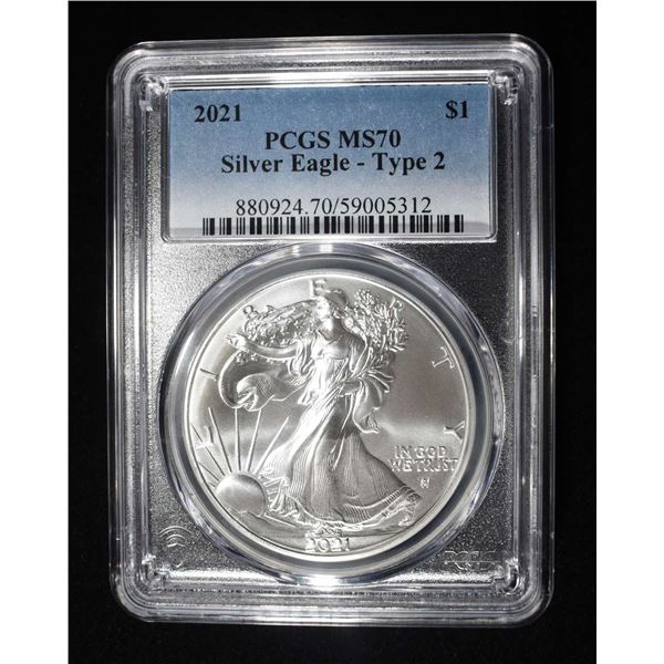 2021 TYPE 2 AMERICAN SILVER EAGLE PCGS MS70