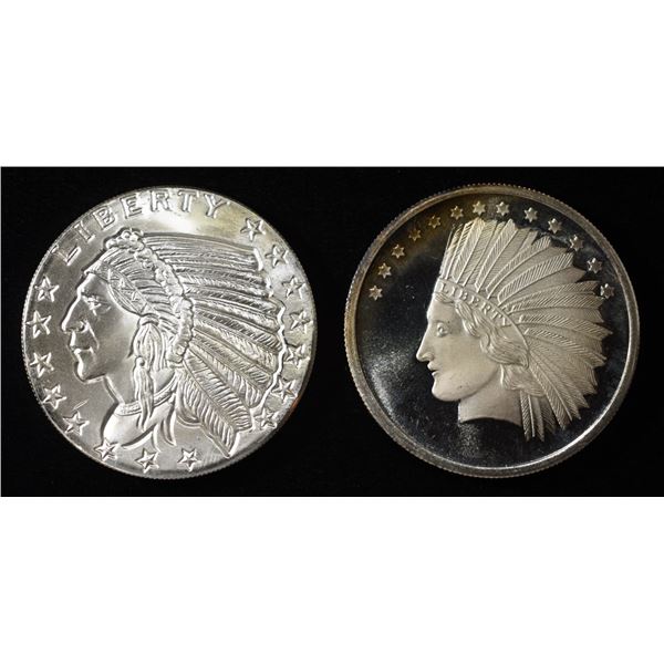 (2) 1 OZ .999 SILVER ASSORTED INDIAN HEAD ROUNDS