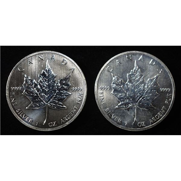 (2) 2013 1 OZ .9999 SILVER CANADA MAPLE ROUNDS