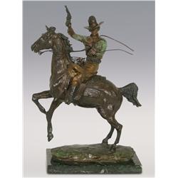 Earle E. Heikka, bronze, 1970, 11" x 5 1/2", Miss Wild West. Copyright V.K. Nelson, 1970.