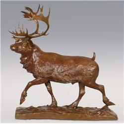 Robert Scriver, bronze, 1956, 24" x 23" x 6 1/2", Running Caribou, Cowboy Artists of America