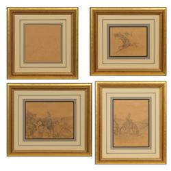 Burt Procter, four pencil drawings