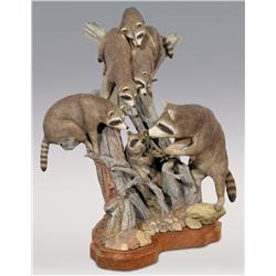 Eric Berg, bronze, 1989, 23" x 17" x 20", Raccoon Family in Tree