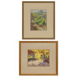 Susan Greaves, two oils on board