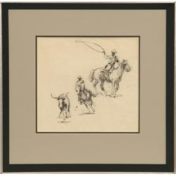 Edward Borein, pencil and pen drawing