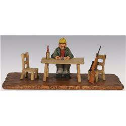 Gene Zesch, wood carving, 6" x 16" x 8", 1975, Big Game Hunter