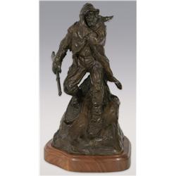 Robert Scriver, bronze, 14" x 9"x 7 1/2", 1977, On the Trap Line. Cowboy Artists of America.