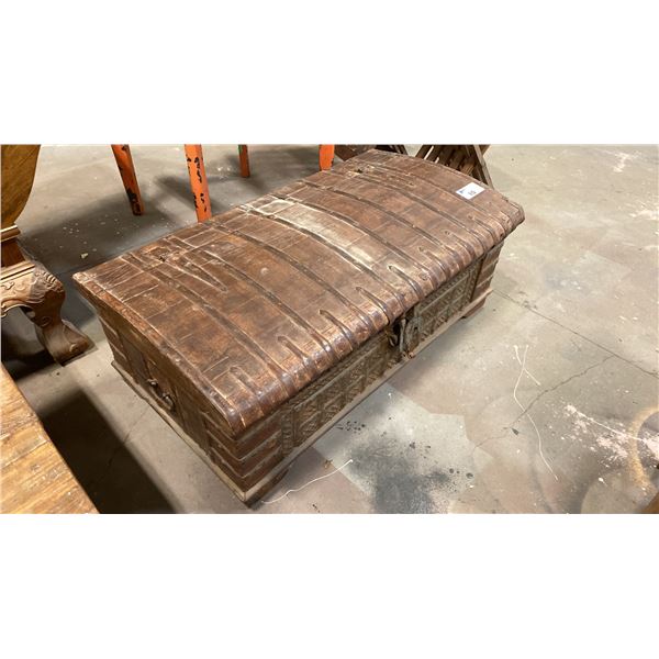 ANTIQUE WOOD WITH METAL BANDING ASIAN STEAMER TRUNK