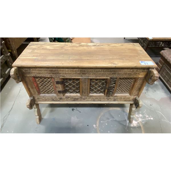 HEAVILY CARVED SOLID WOOD ASIAN SIDEBOARD CABINET
