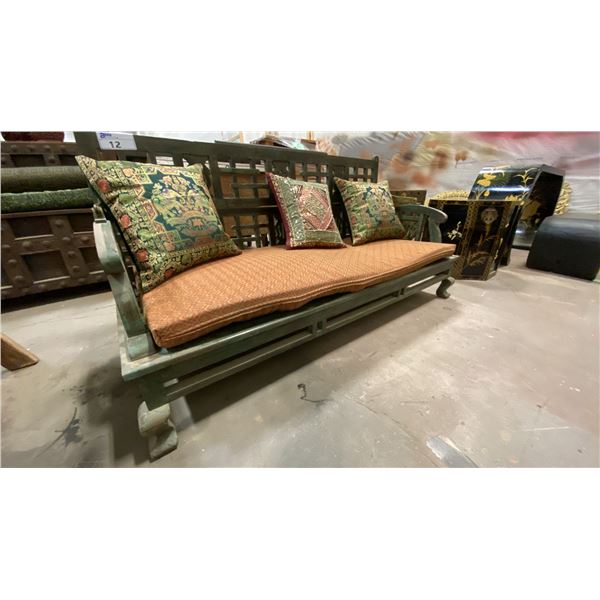 SOLID WOOD CARVED WITH BRASS HARDWARE ASIAN SETTEE/CHILD'S DAYBED