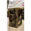 Image 2 : BLACK LACQUER WITH PAINTED FLORAL & WILDLIFE OCTAGON SIDE TABLE CABINET