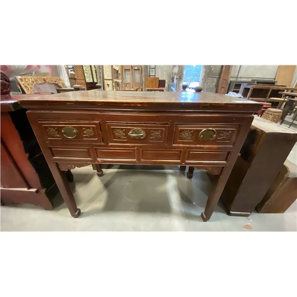 3 DRAWER SOLID WOOD CARVED FRONT BUFFET CABINET
