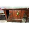 Image 2 : RED FINISH HARDWOOD 4 DOOR SMALL ASIAN CABINET * ONE DOOR NEEDS REASSEMBLING*