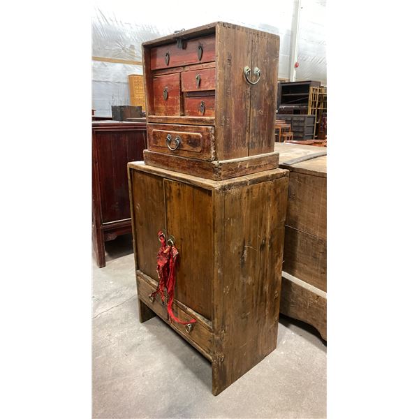 2 SMALL WOODEN ANTIQUE ASIAN DOVETAILED CABINETS
