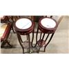 Image 1 : PAIR OF APPROX. 39" TALL CARVED MAHOGANY PLANT STANDS W/WHITE MARBLE INSET TOPS