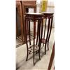 Image 2 : PAIR OF APPROX. 39" TALL CARVED MAHOGANY PLANT STANDS W/WHITE MARBLE INSET TOPS