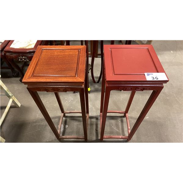 PAIR OF APPROX. 36" TALL CARVED MAHOGANY PLANT STANDS *ONE IS PAINTED FLAT BURGUNDY*