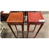 Image 1 : PAIR OF APPROX. 36" TALL CARVED MAHOGANY PLANT STANDS *ONE IS PAINTED FLAT BURGUNDY*