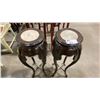 Image 1 : PAIR OF APPROX. 36" TALL CARVED ASIAN DARK WOOD PLANT STANDS W/WHITE MARBLE INSET TOPS