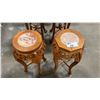 Image 1 : PAIR OF APPROX. 24" TALL CARVED MAHOGANY PLANT STANDS W/PINK MARBLE INSET TOPS