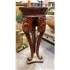 Image 2 : APPROX. 35" TALL CARVED ELEPHANT MAHOGANY PLANT STAND WITH PINK MARBLE INSET TOP