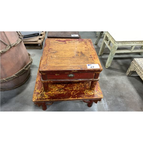 2 PAINTED RED SOLID WOOD SIDE TABLES