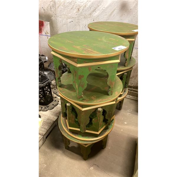 GROUP OF 4 GREEN & GOLD PAINTED ROUND SIDE TABLES