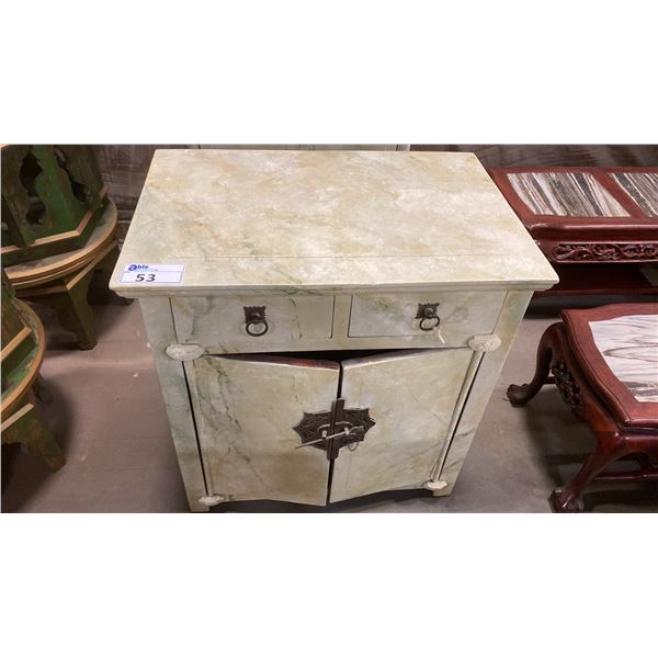 ASIAN 2 DRAWER CABINET WITH PAINTED STONE MOTIF