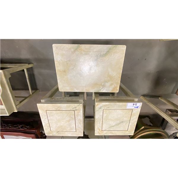 GROUP OF 3 ASIAN TABLE WITH PAINTED STONE MOTIF