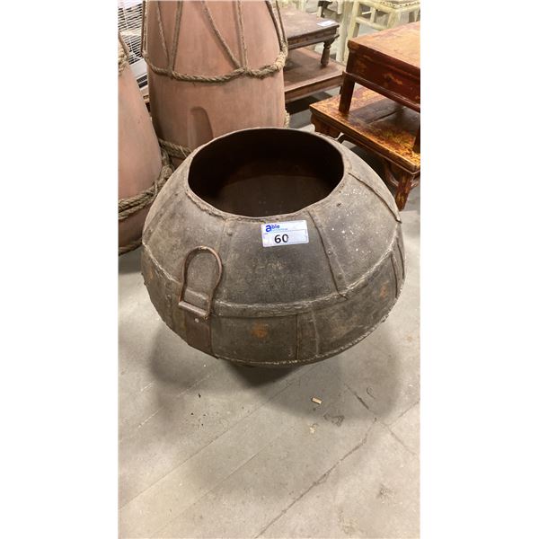 LARGE METAL RUSTIC HAND BEATEN RIVETED WATER VESSEL