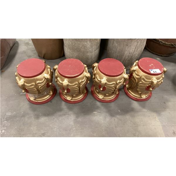 GROUP OF 4 GOLD AND RED PAINTED CARVED WOODEN PLANT STANDS