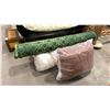 Image 2 : DOUBLE SIZE FUTON MATTRESS, BROWN LOUNGE CUSHION & LARGE GREEN LONG PILLOW