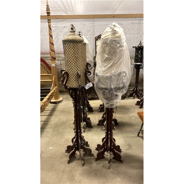 PAIR OF ASIAN STYLE WOODEN FLOOR LAMPS